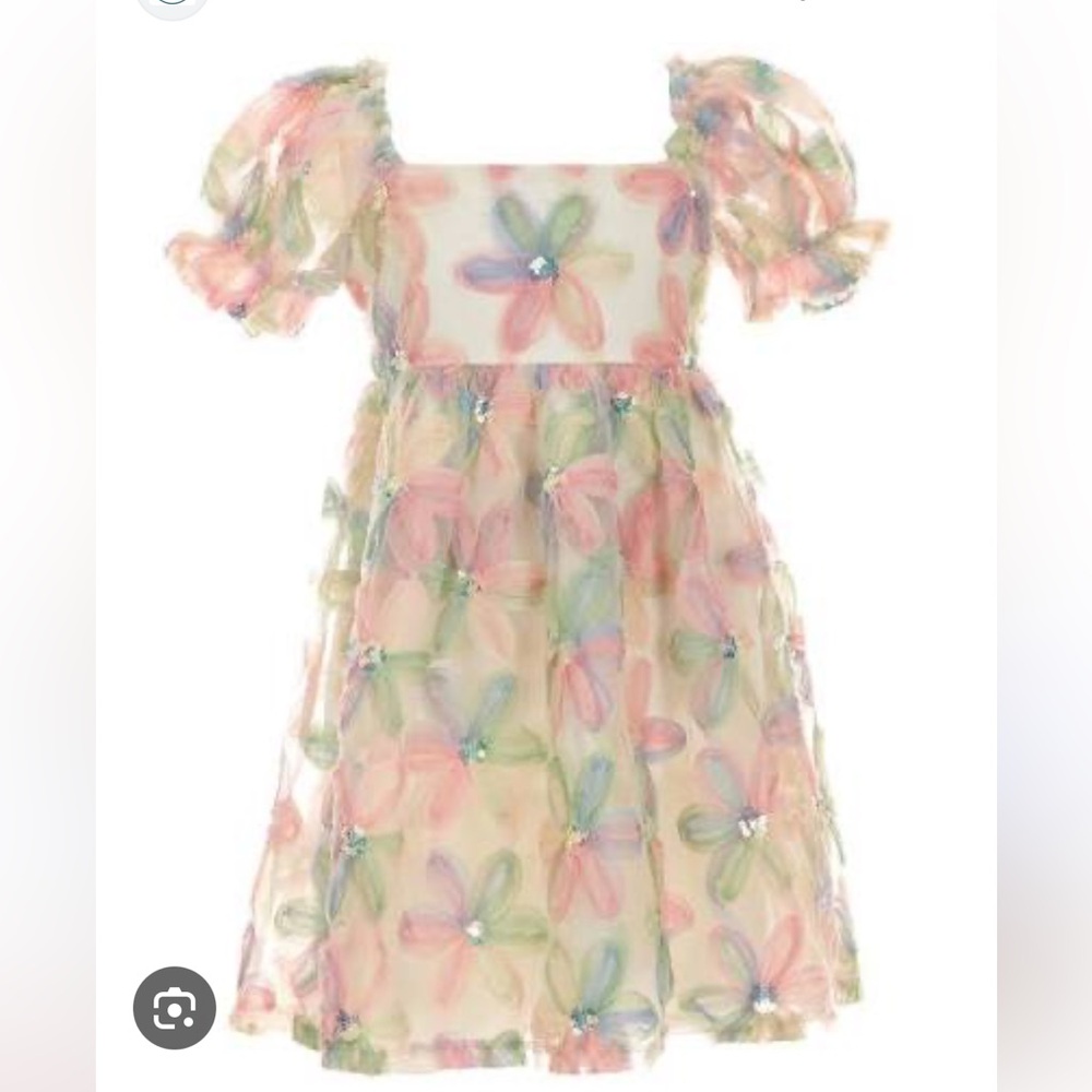 Allison & Kelly Size 12 Girls Floral Pastel Dress Sheer Overlay